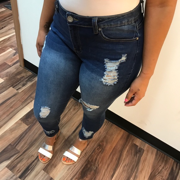SHOPICANDIES.COM Denim - ‼️ Dark Distressed Style Ripped Stretch Jeans
